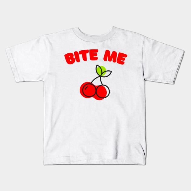 Bite Me - Cute Retro Cherry Design Kids T-Shirt by DankFutura